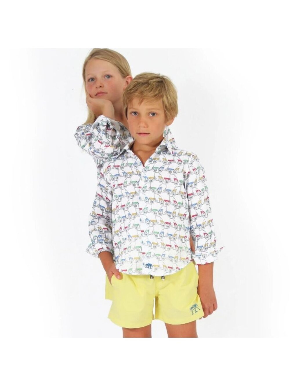 Pink House Boutique Kids Linen Shirt Mustique Mule Golf Cart Size 6